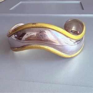 Taxco Mexico Sterling Silver & Brass Wave Cuff Vintage Bracelet Laton